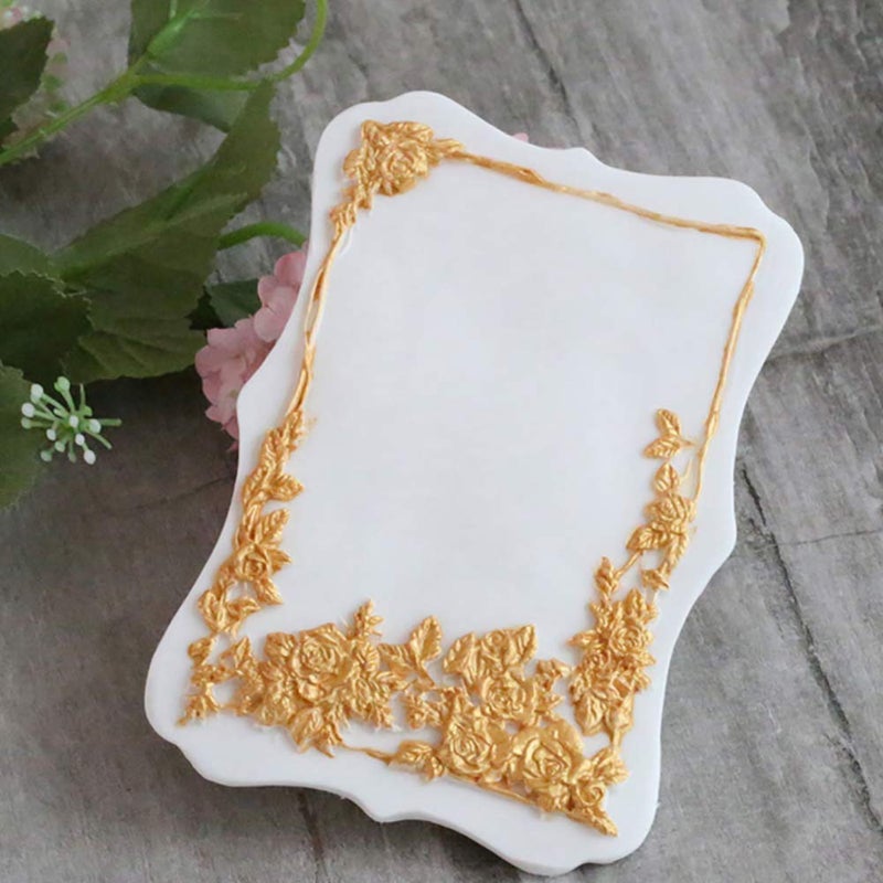 HiParty Rectangle European Queen Rose Frame Silicone Fondant Mould Cake Decorating Tool Chocolate Gum Paste Molds Sugarcraft DIY Baroque Scroll Cake Border Brim Decor Mold Fondant Cake Bakeware Baking - Image 5